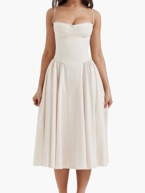 House of CB Samaria Cream Corset Midi Dress